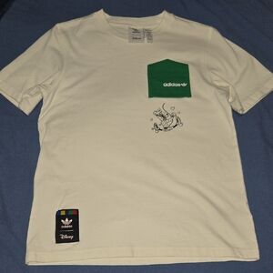 Disney Adidas Men's White and Green Goofy Graphic T-Shirt